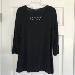 Susan Lawrence Womens 1X Shirt Blouse Top 3/4 Sleeves Black Career Casual Soft